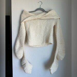 PrettyLittleThing Cream Off-Shoulder Sweater & Skirt Set